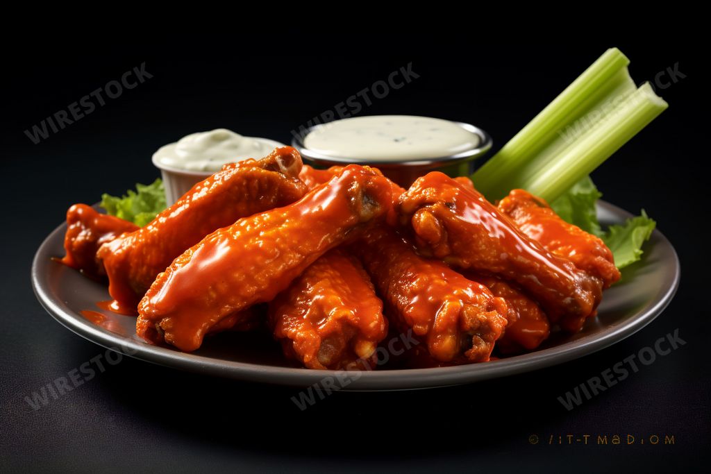 An AI generated image of fried chicken wings in a flavorful sauce