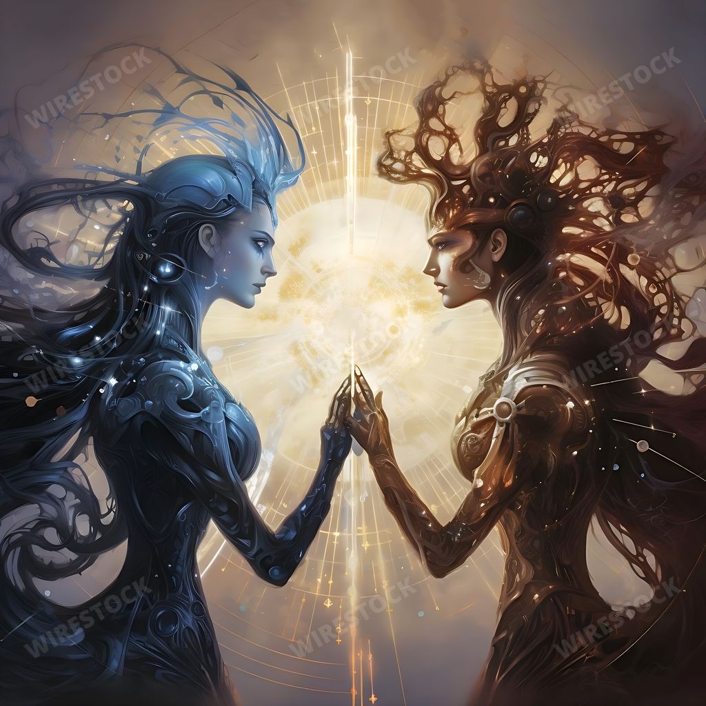 An AI generated illustration of a chaotic scene of a battle between good and evil forces