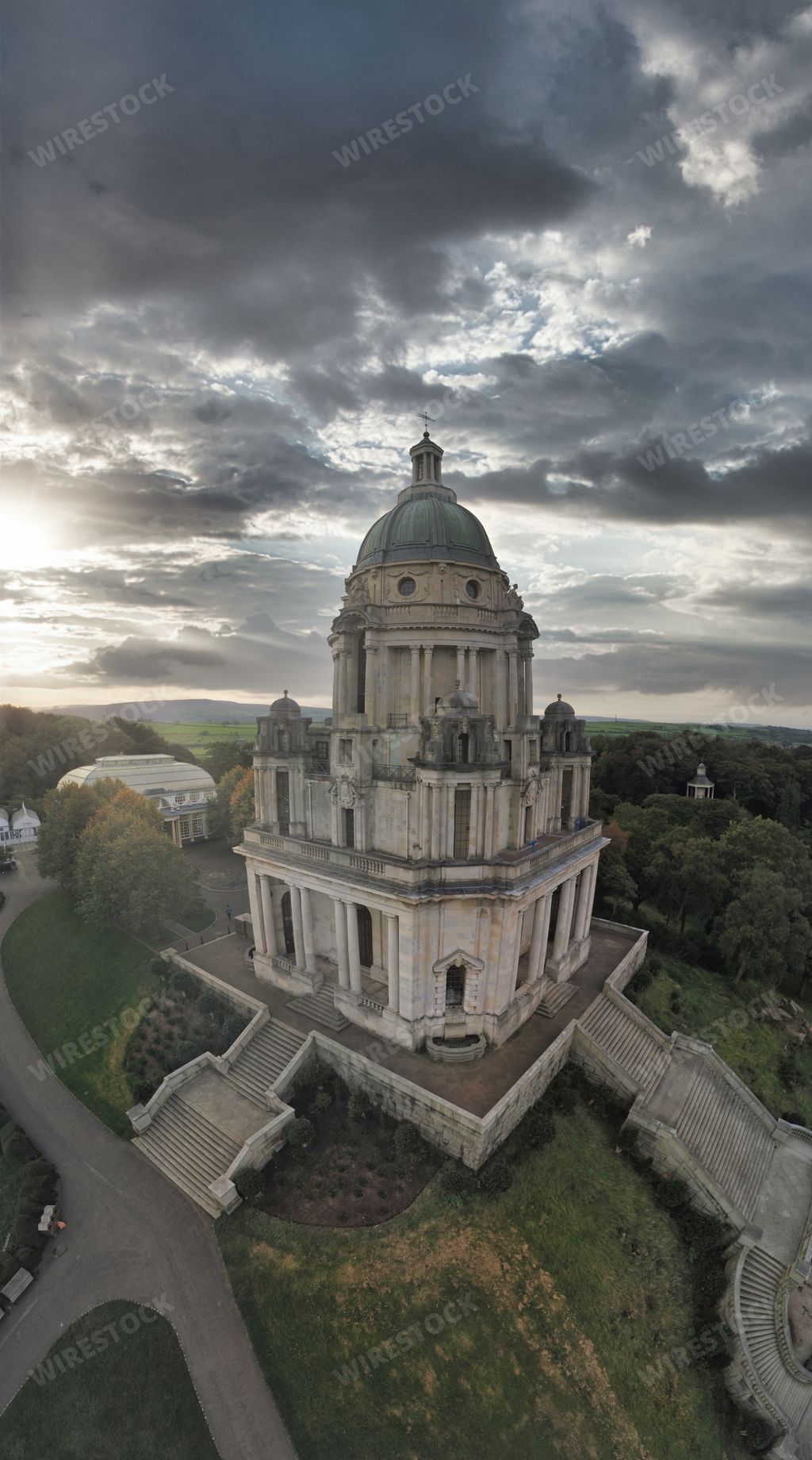 Ashton Memorial on the clouds background, Williamson Park, Lancaster, Lancashire, UK