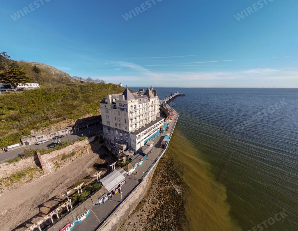 An aerial view of the Grand Hotel in Llandudno, United Kingdom