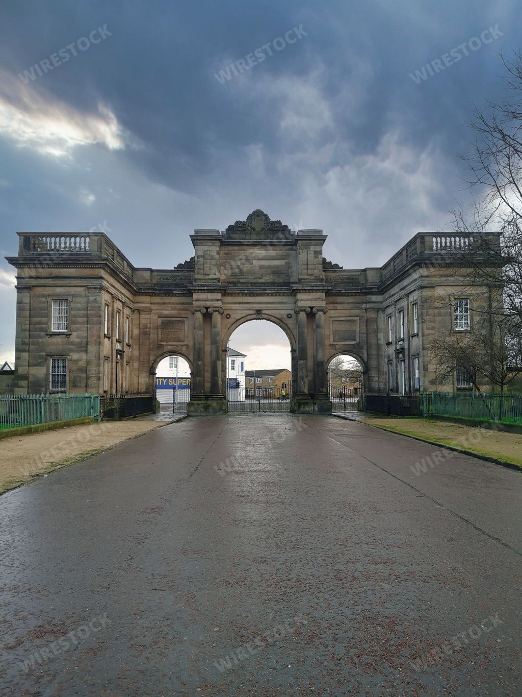A front view of the archway in Birkenhead Park, UK