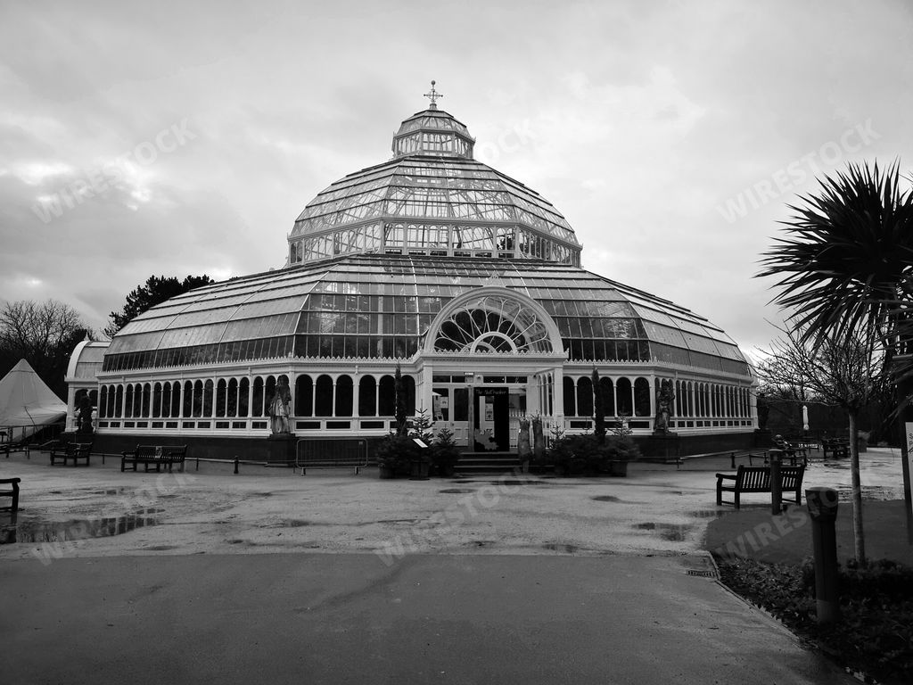 A grayscale of Sefton Park in Liverpool, UK