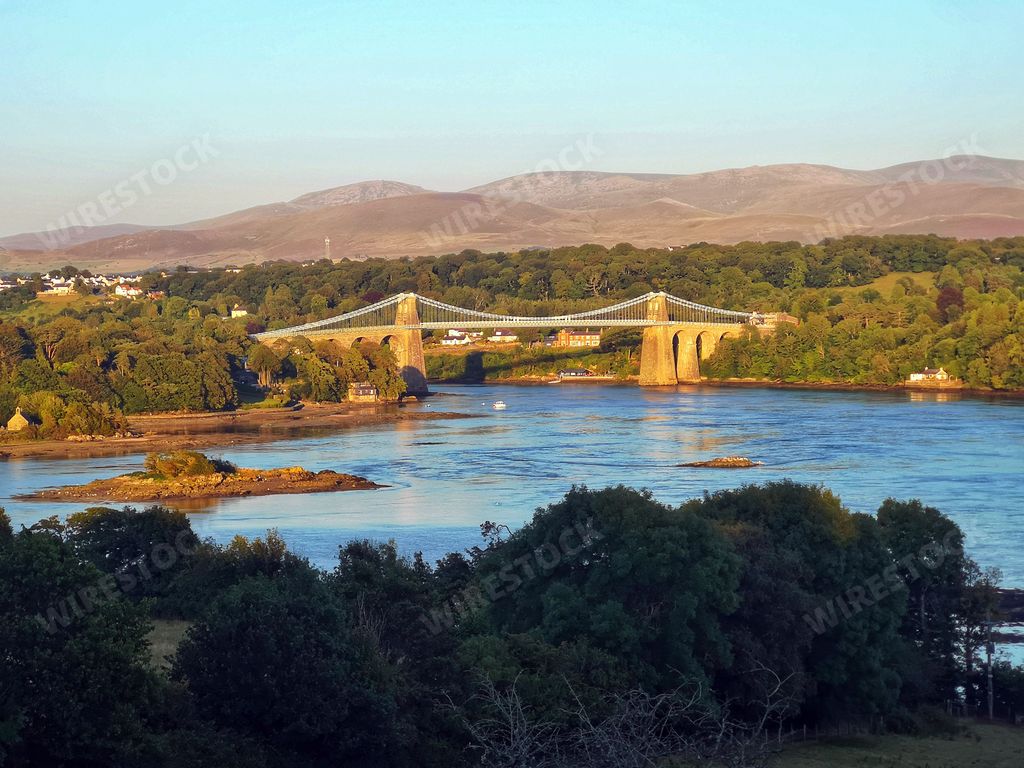 The Menai bridge between the Isle of Anglesey and Gwynedd County, North West Wales