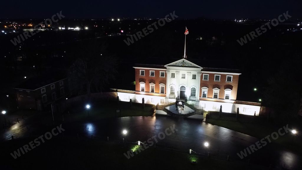 The beautiful shot of the midnight aerial view of the Warrington town