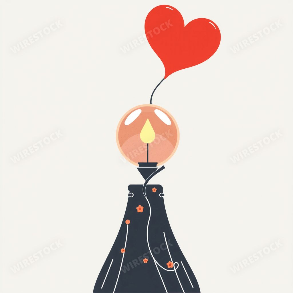 An AI-generated heart-fueled inspiration graphic design against a white background