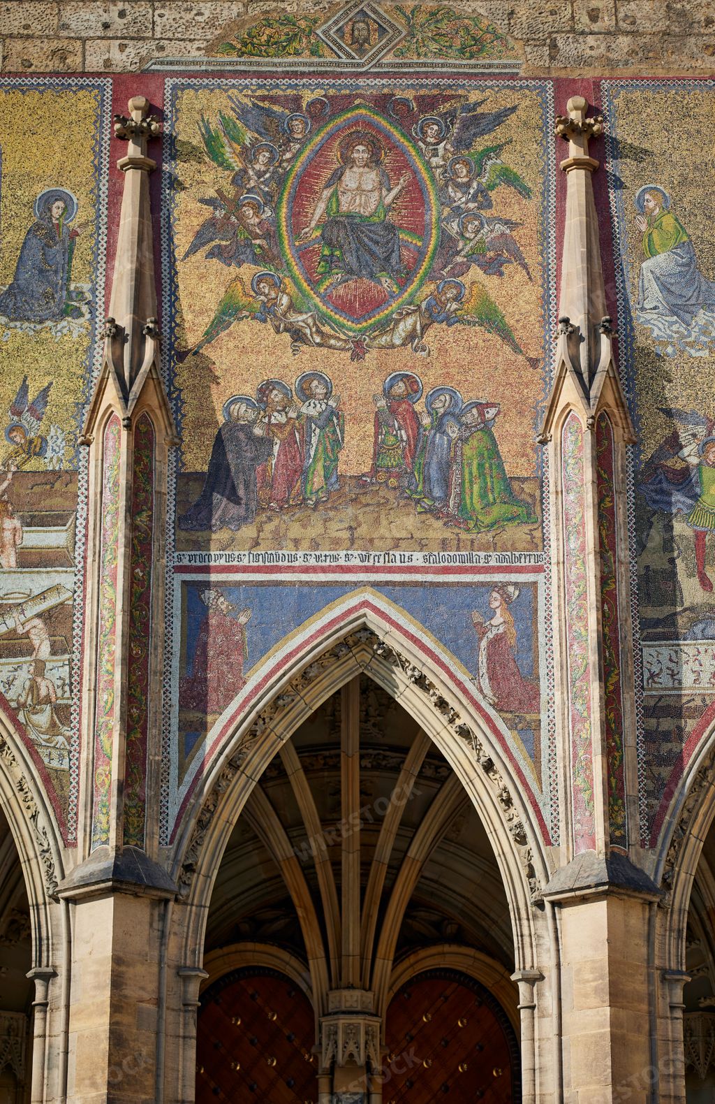 A vertical shot of the Last Judgement Mosaic in St. Vitus Cathedral, Prague