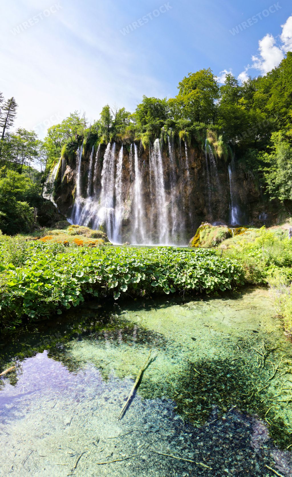 A beautiful waterfall in the Plitvice Lakes National Park