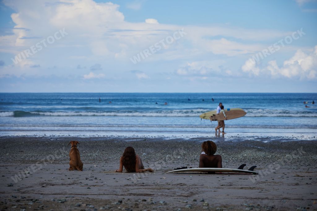 A side view of surfers holding surfboard and walking in beach