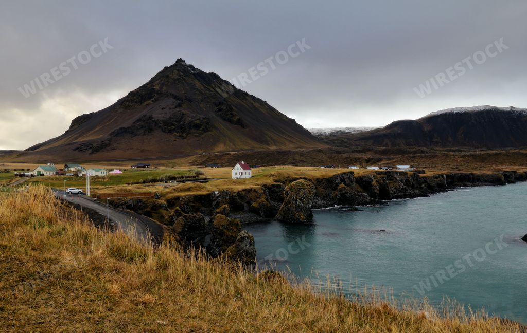 The view of Arnarstapi village on Snaefellsnes, Iceland.