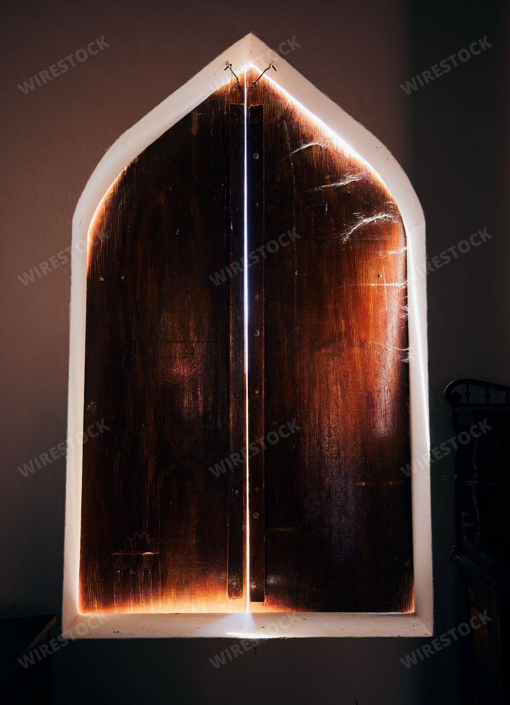 A vertical shot of closed arch windows in Wine estate Montpellier, Tulbagh Valley, Western Cape, South Africa