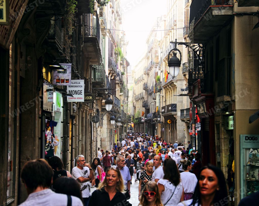 The people walking in the street in Barcelona, Spain