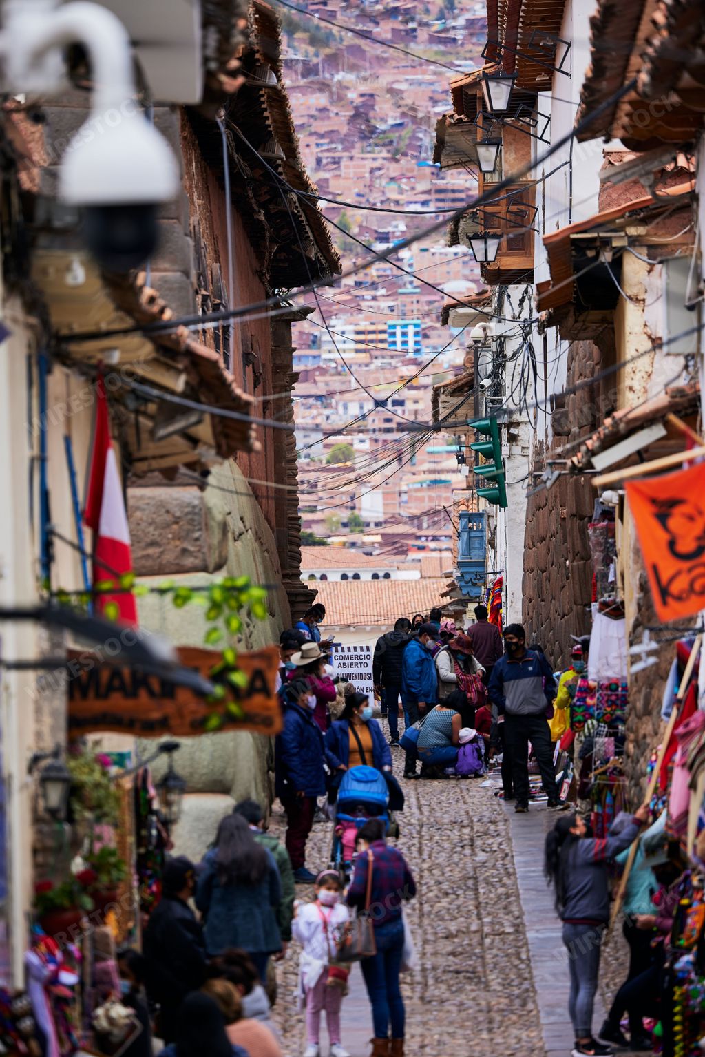 A vertical shot of crowded streets of Cusco during the pandemic in Peru