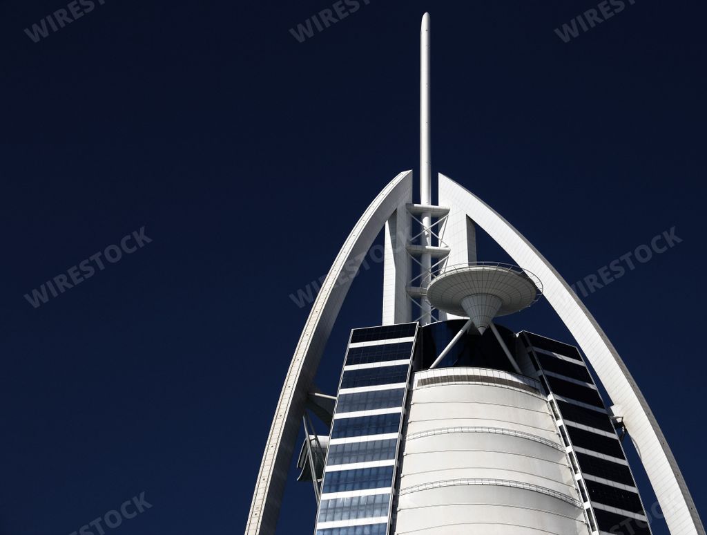 The iconic Burj Al Arab hotel in Dubai, UAE, a symbol of luxury, sophistication and modern architecture