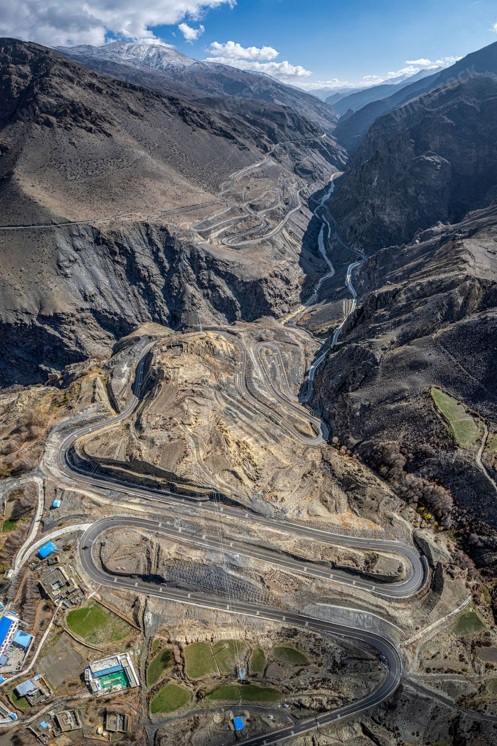 A landscape aerial view of Highways of Luozha Grand Canyon, Shannan City, Tibet, China