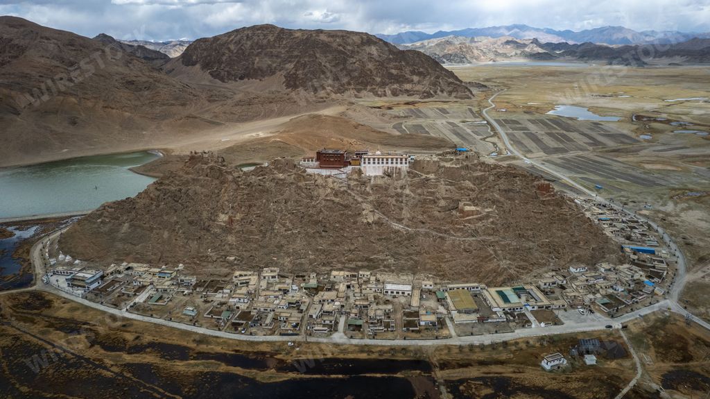 An aerial view of ruins of the Ritu Clan in Tibet, China