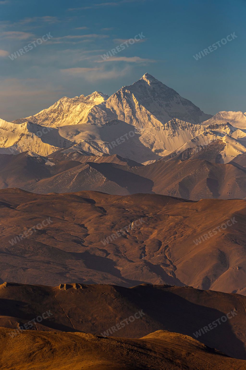 An aerial view snow covered Everest mountain landscape