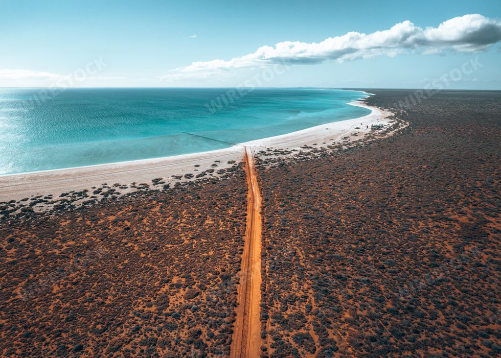 An aerial view of Shell Beach in the Shark Bay region of Western Australia
