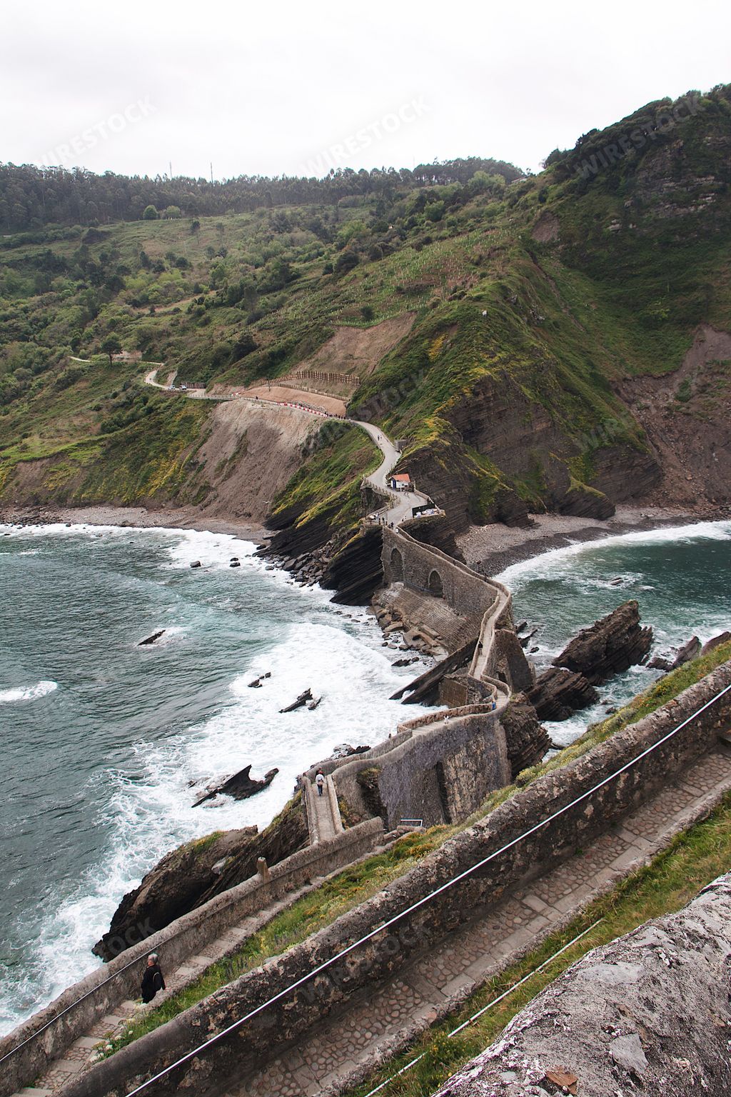 A vertical shot of the stone footpath of Gaztelugatxe. Bermeo, Spain.