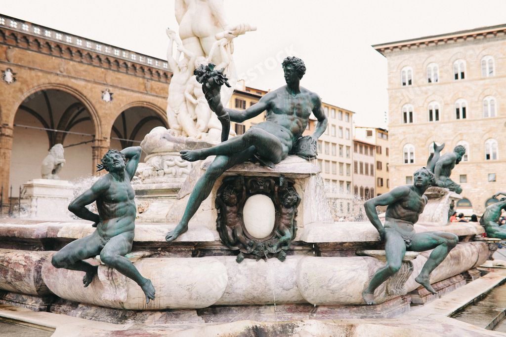 View on Piazza della Signoria and Fountain of Neptune in Florence - Italy, Bartolomeo Ammannati