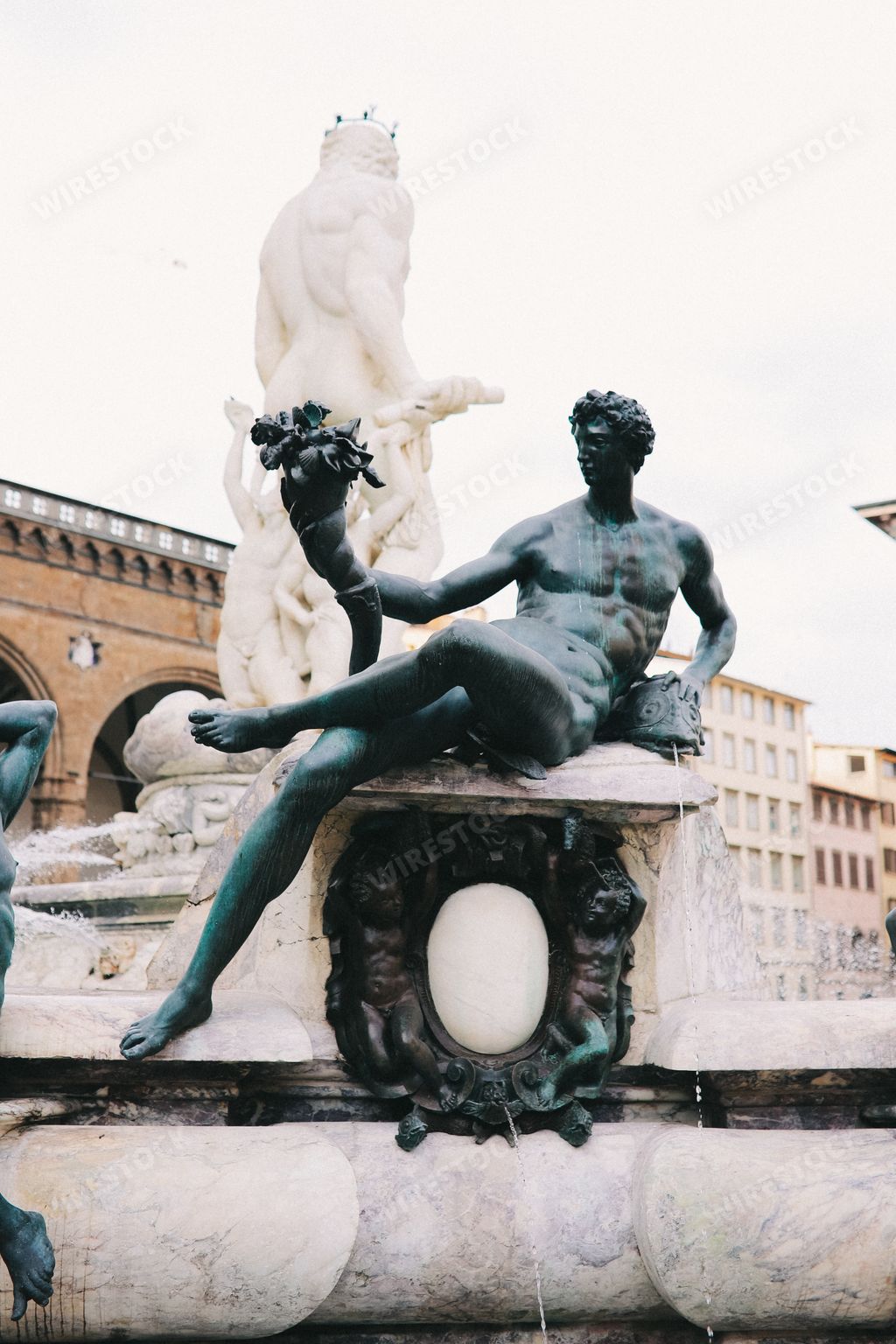 Detail of fountain of Neptune by Bartolomeo Ammannati, in the Piazza della Signoria, Florence, Italy