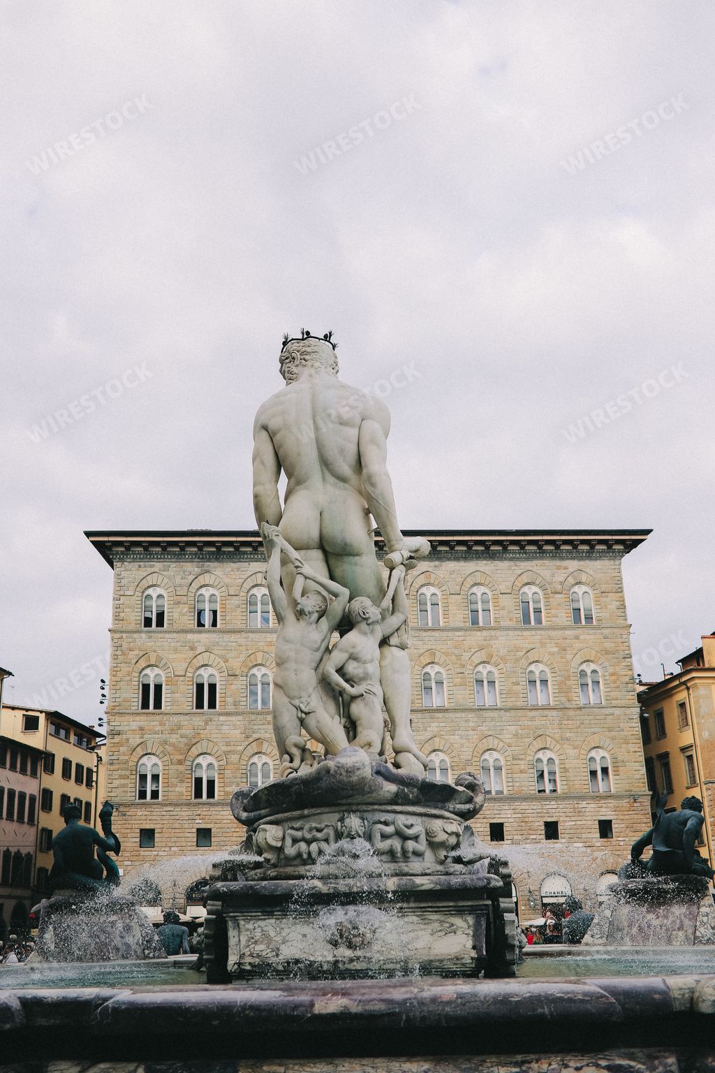 Sculpture on Fountain of Neptune from the back side on Piazza della Signoria in Firenze, Italy