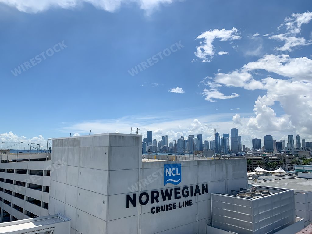 The Norwegian Cruise Lines logo in a building in Miami, USA