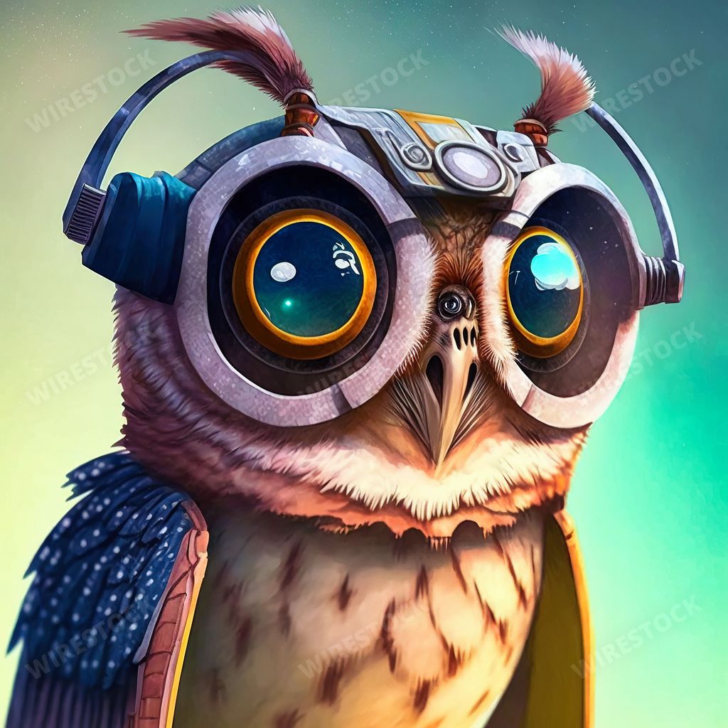 An AI generated owl with headphones on green background
