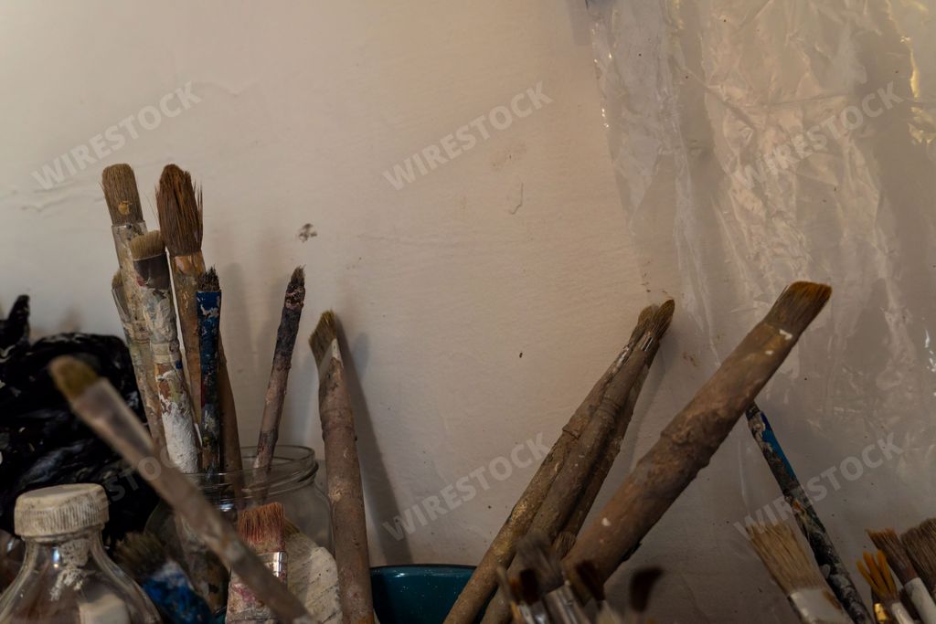 A studio or workspace of an artist doing oil painting