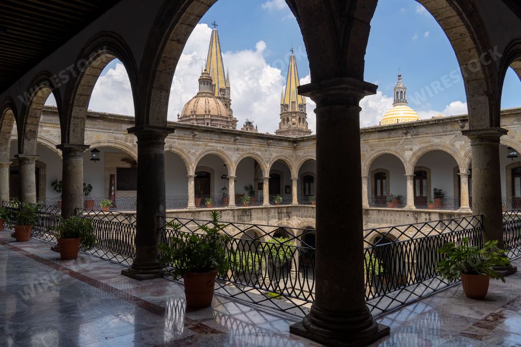 The view from an old building to Guadalajara Cathedral towers in Jalisco, Mexico