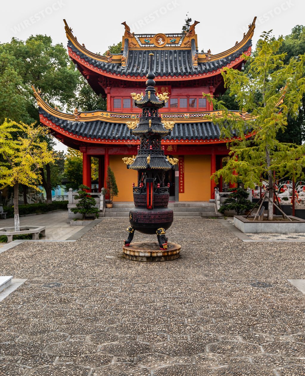 A vertical shot of a  Chinese temple