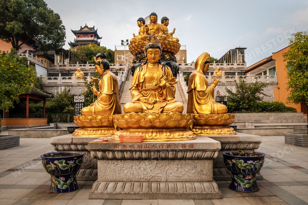 Golden Buddha statues ina Temple in China