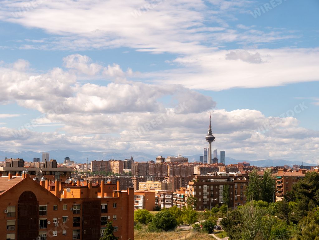 An aerial shot of the Parque del Cerro del Tio Pio in Madrid, Spain