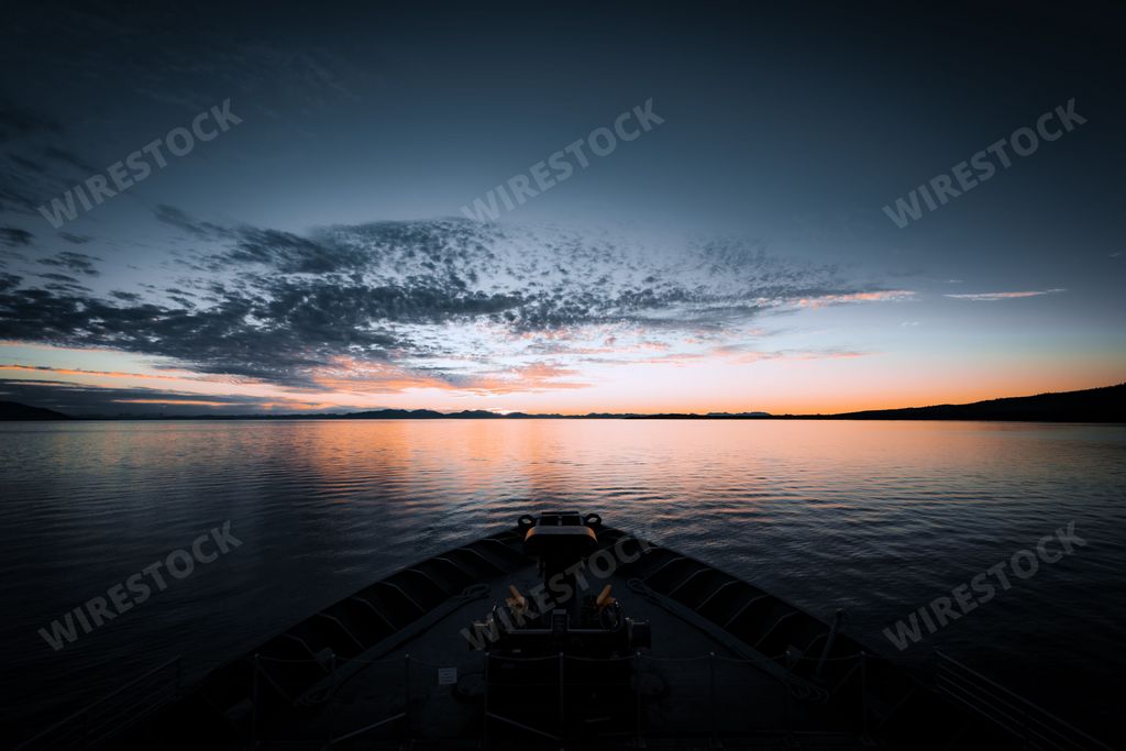 A beautiful view of a sunset from small cruise boat in Alaska