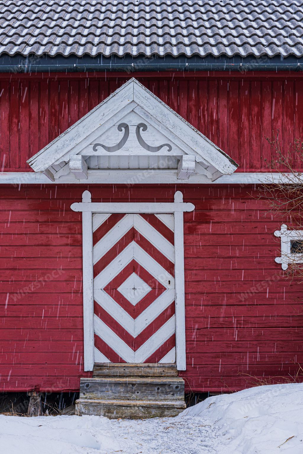 The entrance of an old Norwegian "stabbur", a storage house for food at a farm