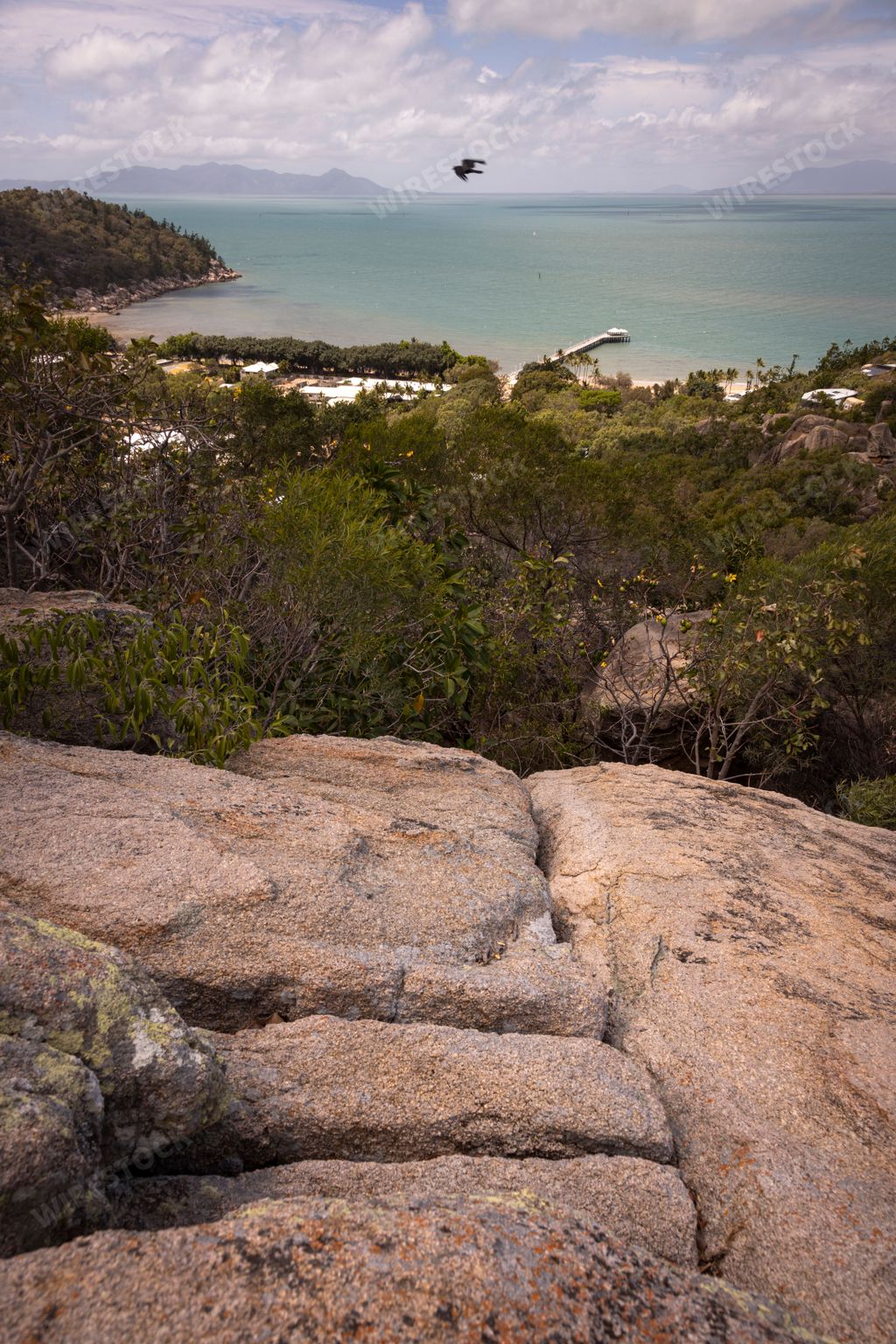 An awe-inspiring vista of Picnic and Cockle Bays on Magnetic Island in Townsville, Australia, with a picturesque landscape of lush vegetation