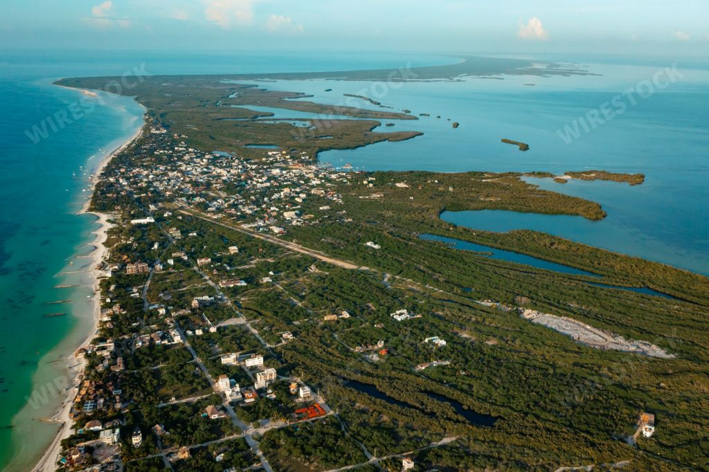 A drone shot of island from Isla Holbox, Quintana, Roo, Me, Mexico
