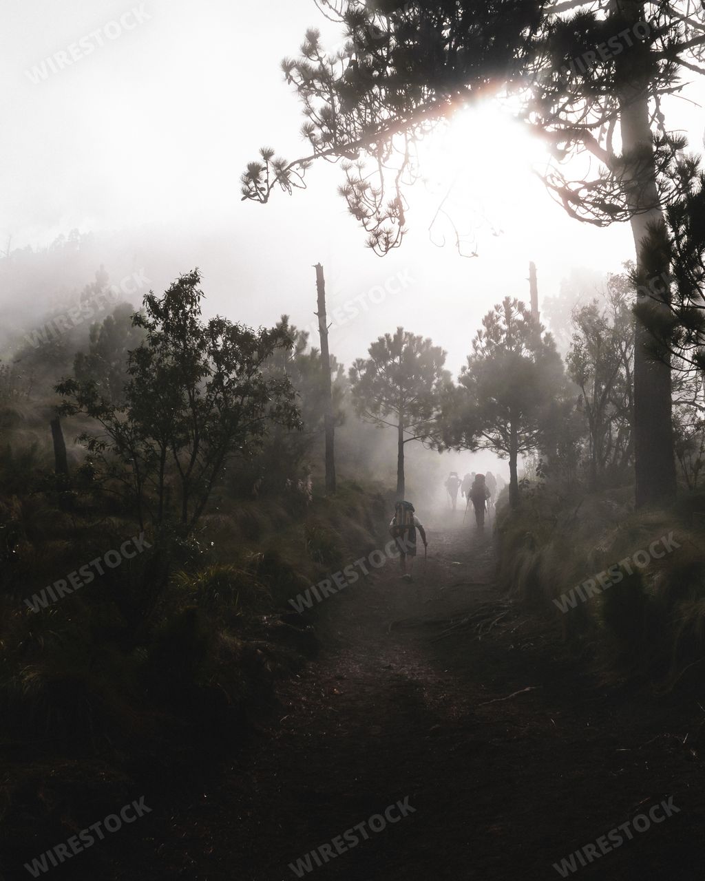 A rainy windy day in Antigua Guatemala, Guatemala with people running along the path
