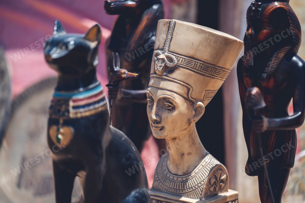 A soft focus of Queen Nefertiti at an Egyptian souvenir market in Cairo, Egypt