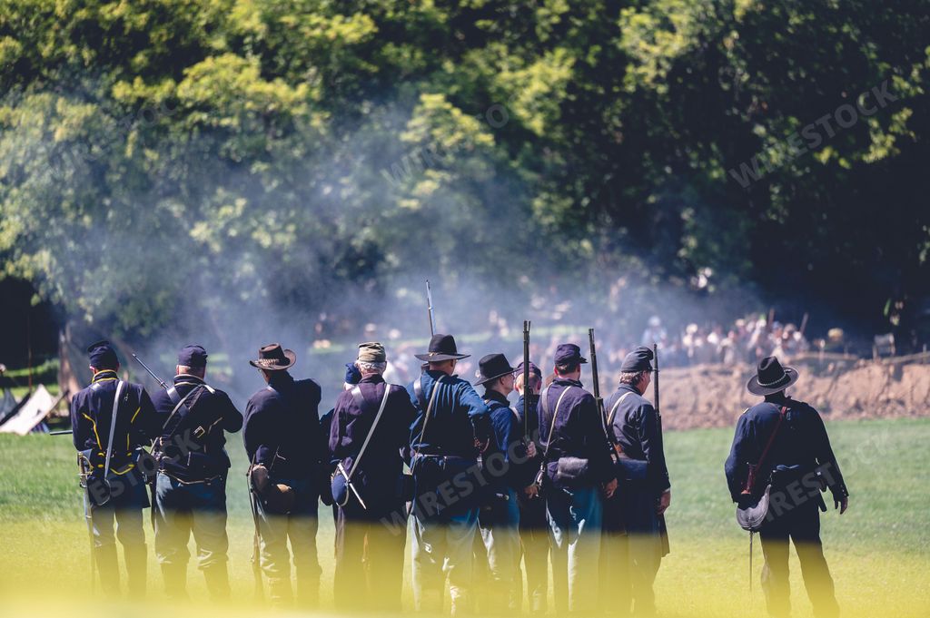 A Civil War reenactment in Jackson Michigan with men in uniforms