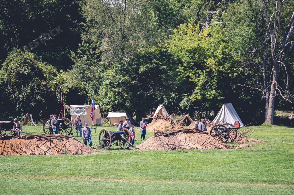 A view of a military camp in the Civil War Muster reenactment of Jackson city, Michigan, USA