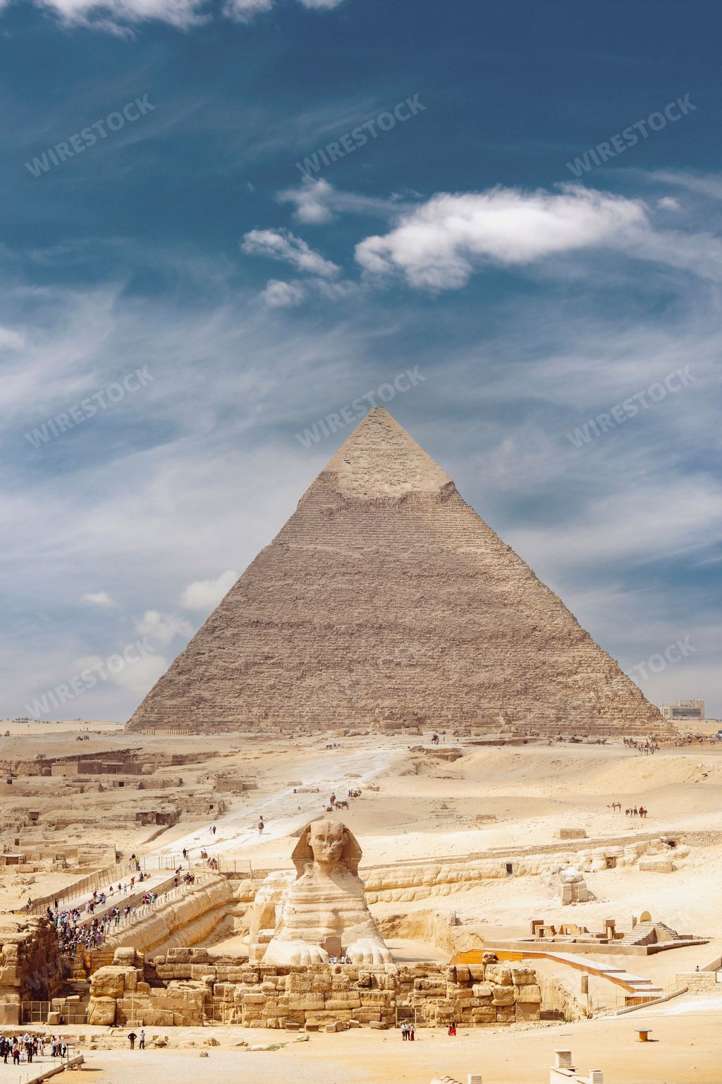 The ancient Egyptian pyramids and the Great Sphinx of Giza against the sky