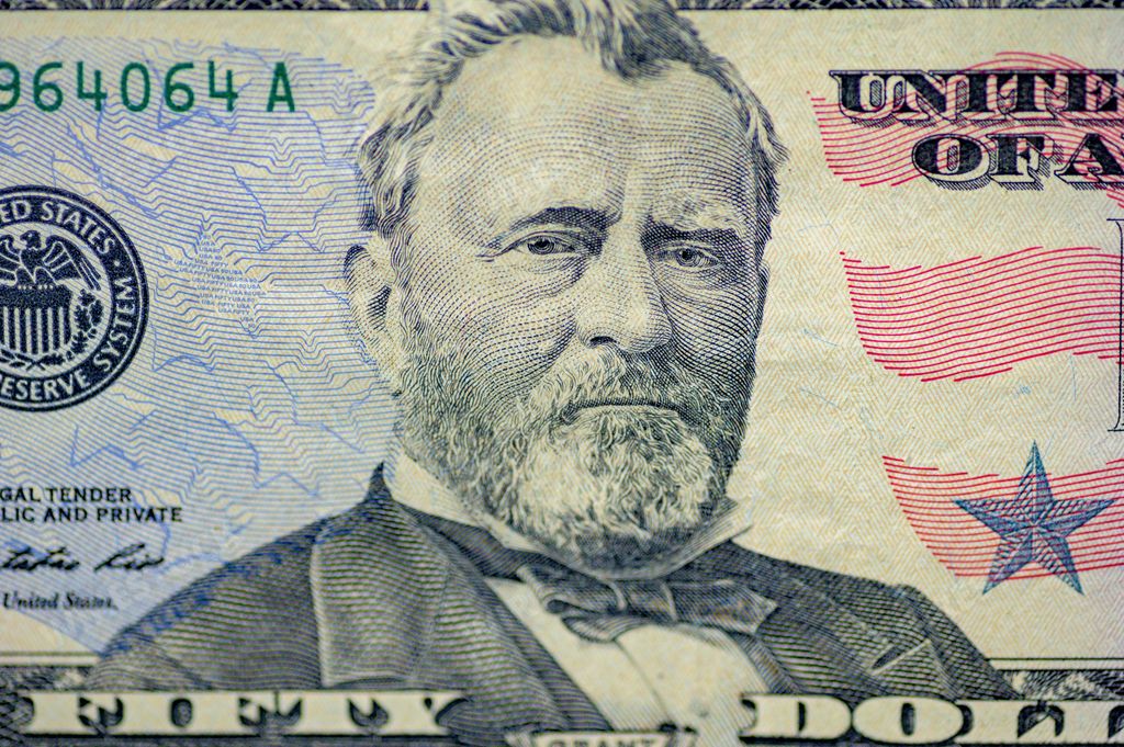 A closeup shot of the Ulysses s. grant on the fifty dollar bill