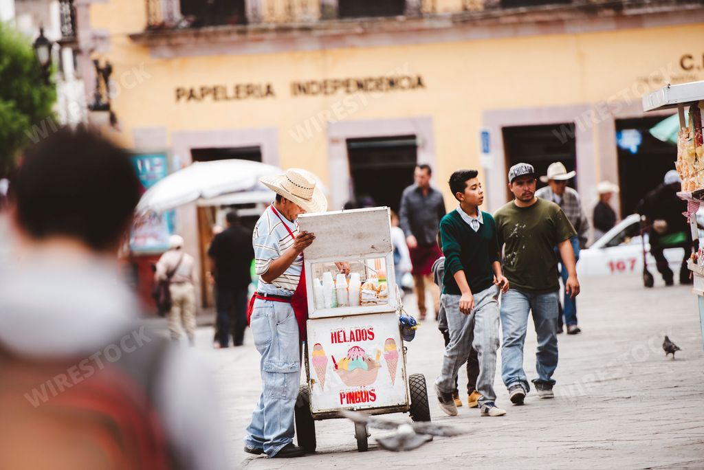 A typical day - a vendor selling ice cream on the streets of Zacatecas, Mxico