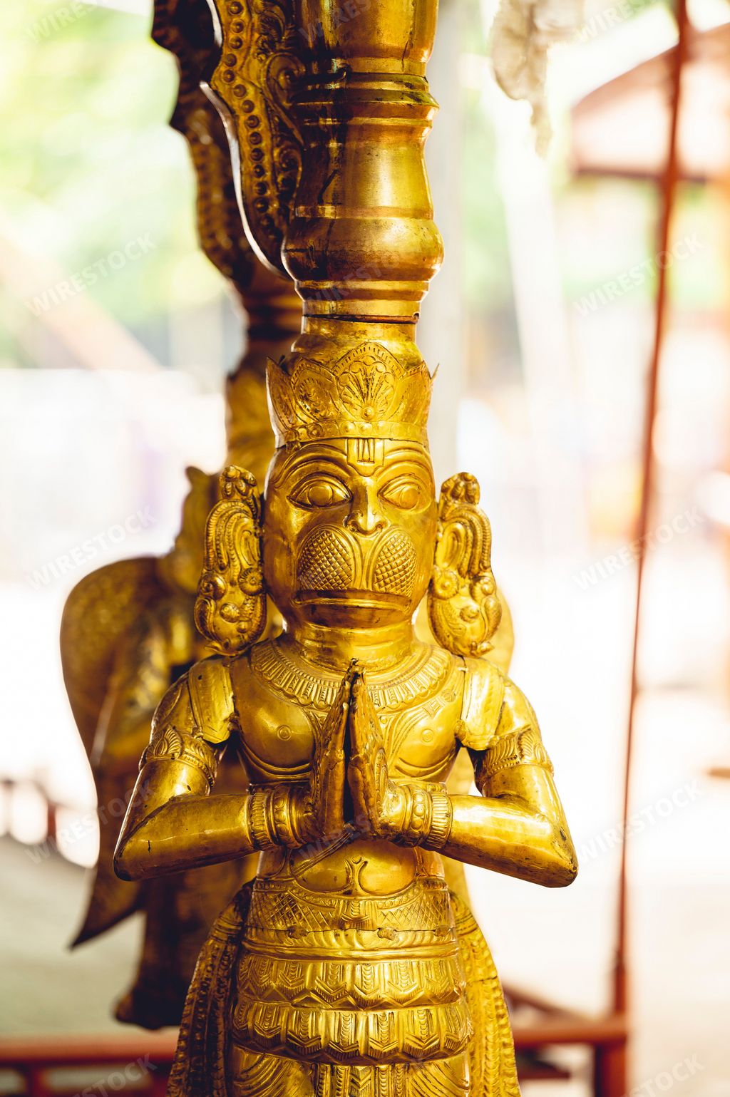 A vertical shot of Hinduism god statues covered by gold found in Hindu temples