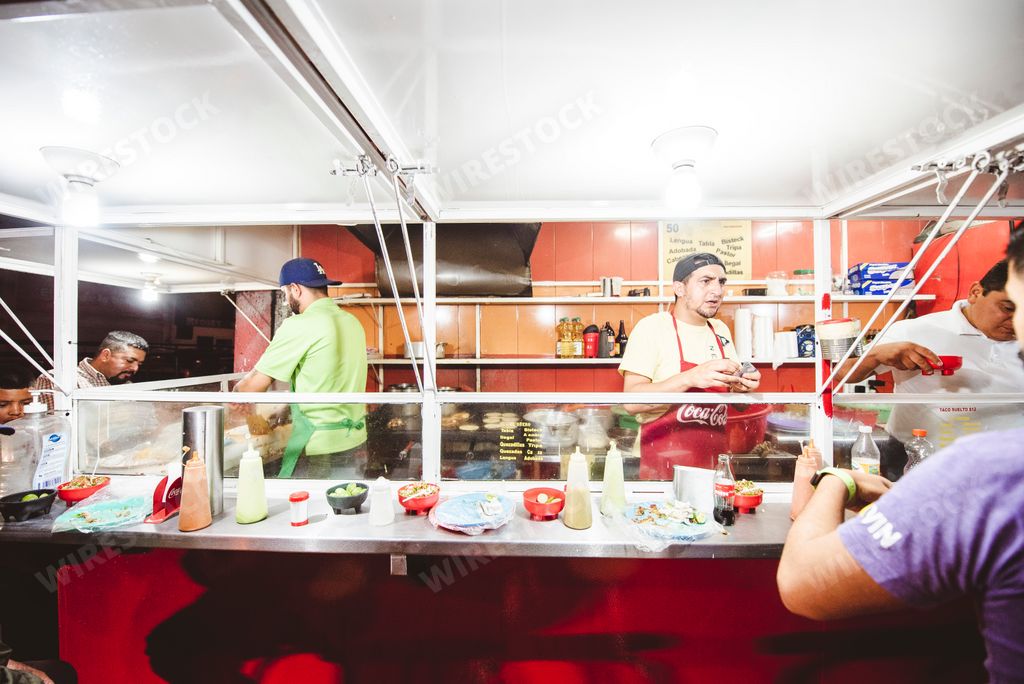 A street food cart serving delicious Mexican food in Zacatecas, Mexico