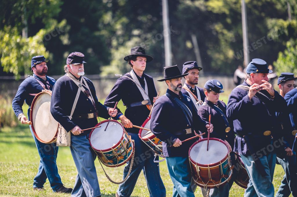 A musical team performing in the Civil war reenactment in Jackson city, Michigan, USA