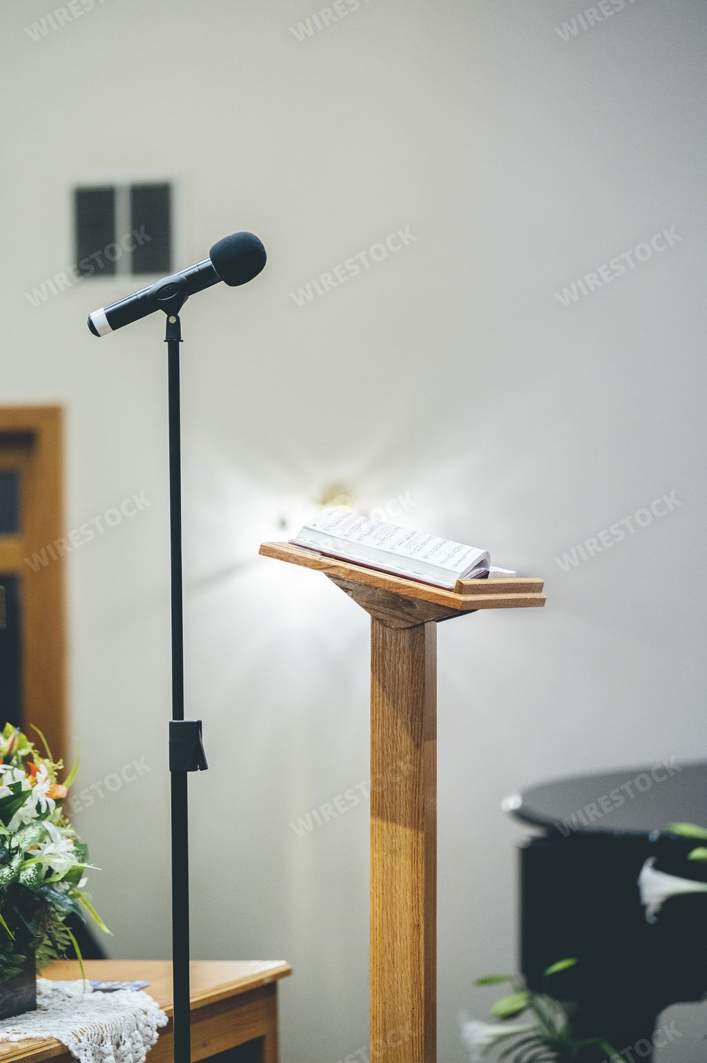 A microphone and a tribune for speech on a stage
