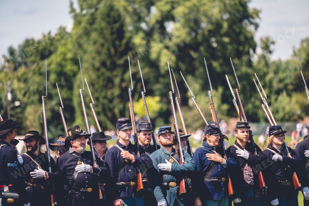 A military performance in the Civil war reenactment in Jackson city, Michigan, USA