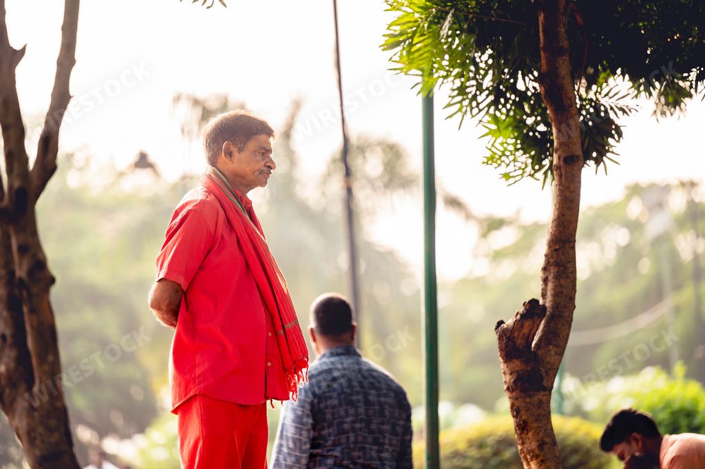 India man standing at the Kailasagiri hilltop park in Visakhapatnam in India