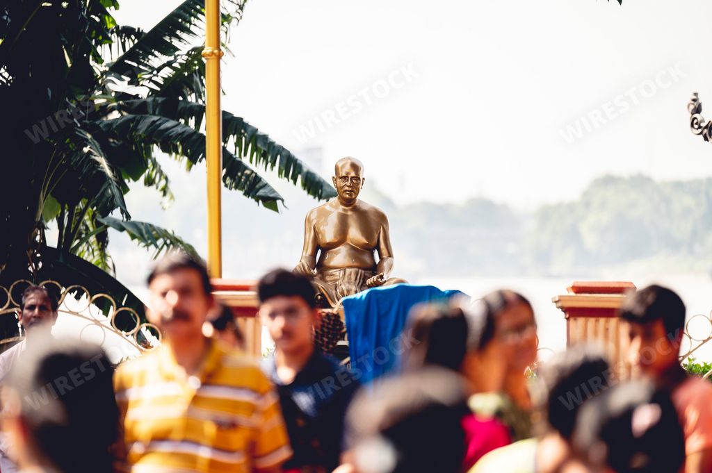 The worshipers at the Hindu Dakshineswar Kali Temple in front of the statue in Kolkata, India